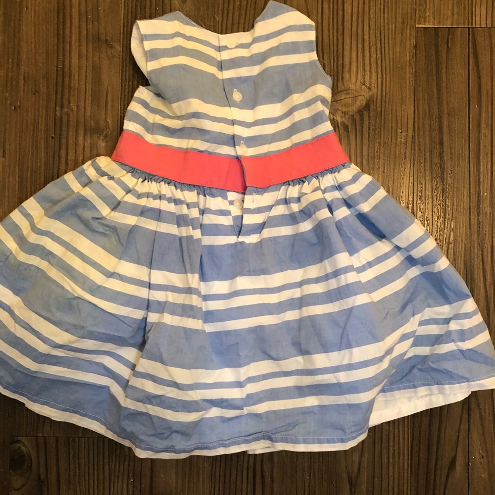 Carter's blue and white striped dress with pink bow, size 12 months - Picture 2 of 6